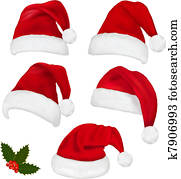 אוסף, של, אדום, סנטה, כובעים