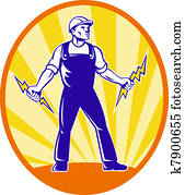 חשמלאי, איש מתקן, להחזיק, בריח של ברק