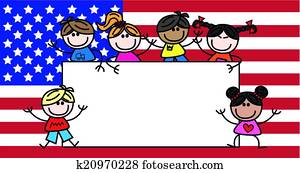 amerikaanse vlag, gemengd etnisch, kindjes