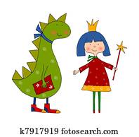 Coloring book. Princess and dragon Coloring book. Princess and dragon