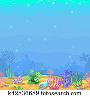 Seamless underwater landscape in cartoon style with sand corals and shell Seamless underwater landscape in cartoon style with sand corals and shell