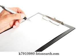 writing a note on a clipboard