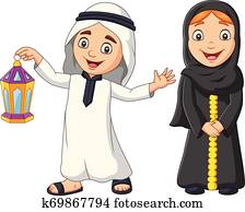 שמח, ערבי, מוסלמי, ילדים, עם, ramadan, פנס רוח