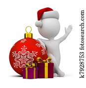 3d small people - Santa with gifts and a Christmas ball 3d small people - Santa with gifts and a Christmas ball