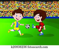 Cartoon boy playing football