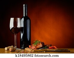 Dinner with grilled steak and wine Dinner with grilled steak and wine