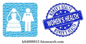 Distress Women'S Health Round Watermark and Recursive Wedding Couple Icon Composition Distress Women'S Health Round Watermark and Recursive Wedding Couple Icon Composition