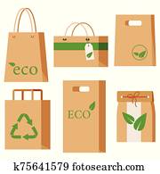 Empty eco packaging for goods set isolated on white background.