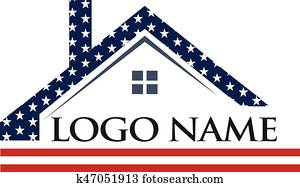 norteamericano, techo, construcción, logotipo, ilustración