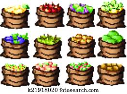 Sacks with different fruits Sacks with different fruits