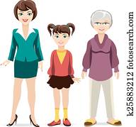 trois, âges, de, women., fille, mère, et, grand-mère