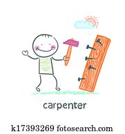 נגר, להביס, ציפורניים, לתוך, a, עלה