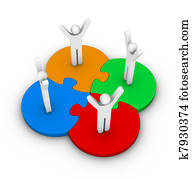 equipo, en, rompecabezas