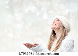 feriado christmas, mulher, com, neve