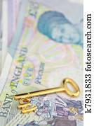 gold, pfund, schlüssel, und, währung