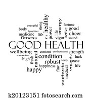 Good Health Word Cloud Concept in black and white