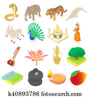 India icons set, isometric 3d style India icons set, isometric 3d style
