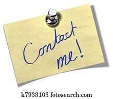 memo note where it's written Contact me the color of the reminder is yellow ans is fixed onto a white wall by a thumbtack memo note where it's written Contact me the color of the reminder is yellow ans is fixed onto a white wall by a thumbtack