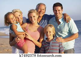 portrett, av, tre produksjonsfamilie, på, strandfridag