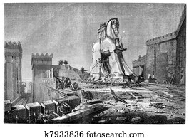 Salon of 1874, Painting. - The Trojan Horse, by Motte, vintage engraved illustration. Magasin Pittoresque 1875. Salon of 1874, Painting. - The Trojan Horse, by Motte, vintage engraved illustration. Magasin Pittoresque 1875.