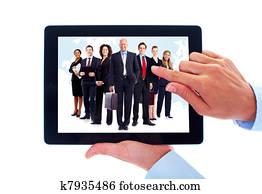 tableta, computadora, y, grupo, de, empresa / negocio, personas.