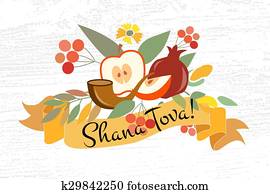 Vector collection of labels and elements for Jewish New Year Vector collection of labels and elements for Jewish New Year