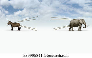 Donkey and Elephant Tug of War with Blank Area