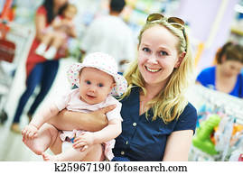 frau baby, kind, in, kleidung- geschäft