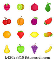 Fruit icons set, cartoon style Fruit icons set, cartoon style