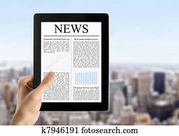 hand, hält, tablette pc, mit, nachrichten