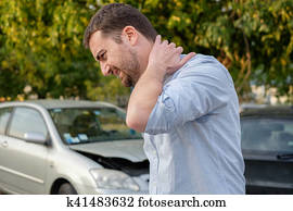 homem, sentimento, mau, após, um, acidente carro, ferimento