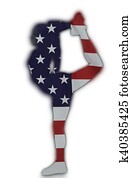 conceito, cheerleader, pose, com, bandeira eua