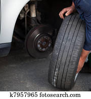 mechanic changing a wheel of a modern car mechanic changing a wheel of a modern car