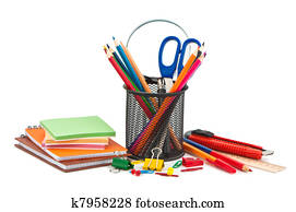 Miscellaneous office supplies on white background. Miscellaneous office supplies on white background.
