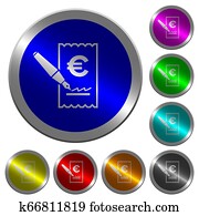 Signing Euro cheque luminous coin-like round color buttons