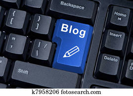 teclado computador, botão, com, palavra, blog, e, ícone, pencil.
