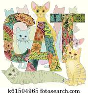 Word CAT with drawing of a cats. Vector decorative zentangle objects Word CAT with drawing of a cats. Vector decorative zentangle objects