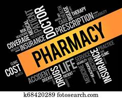 apotheek, woord, wolk, collage