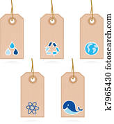 Collection of vector blank recycle and water labels isolated on 