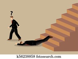 herbst, von, treppe, unglück, an, büro, arbeitsplatz, karikatur, vektor, abbildung herbst, von, treppe, unglück, an, büro, arbeitsplatz, karikatur, vektor, abbildung