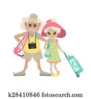 Illustration of an Elderly Couple Traveling Together with Luggage in Tow Illustration of an Elderly Couple Traveling Together with Luggage in Tow