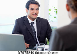 jeune, directeur, interviewer, a, femme, candidat