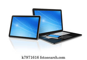 laptop, mobile phone and digital tablet pc computer