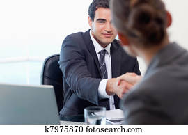 Manager interviewing a female applicant