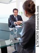 portrait, de, a, directeur, interviewer, a, femme, candidat