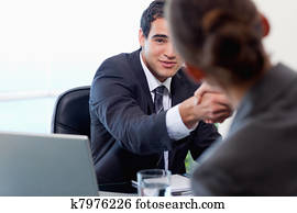 satisfecho, director, entrevistar, un, hembra, solicitante