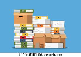 stapel, van, papier, documenten, en, bestand, folders.