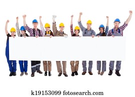 그룹, 의, 노동자, 보유, a, 공백, 백색, 기치