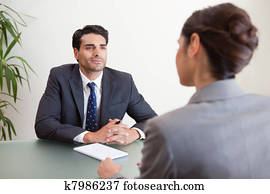 bonito, gerente, entrevistar, um, femininas, candidato