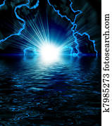 bright blue flash with lightning in the night sky bright blue flash with lightning in the night sky